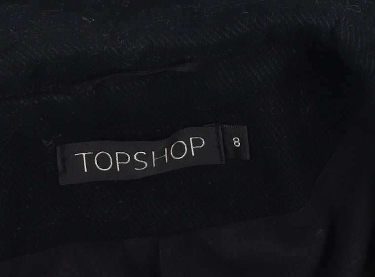 Topshop Women's Black Overcoat Size 8 Button Style