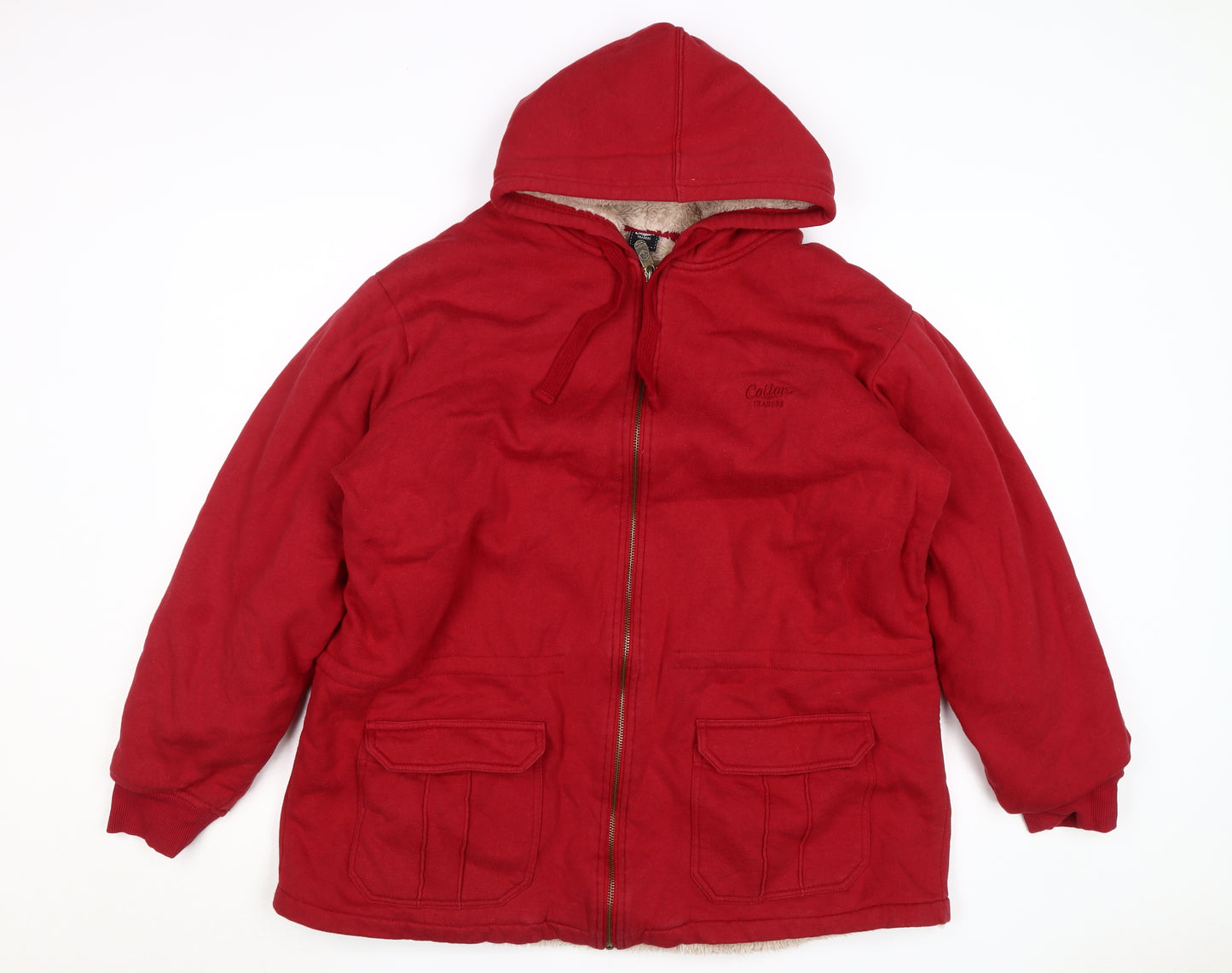 Cotton Traders Men's Red XL Hooded Full Zip Fleece