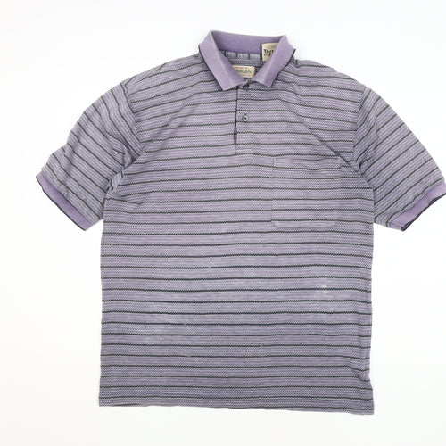 St John's Bay Men's Purple Striped Polo Shirt, Size M