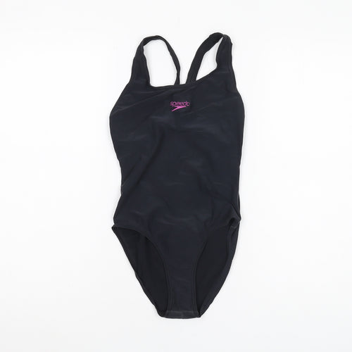 Speedo Girls Black One Piece Swimsuit, Size 14 Years, Lightweight