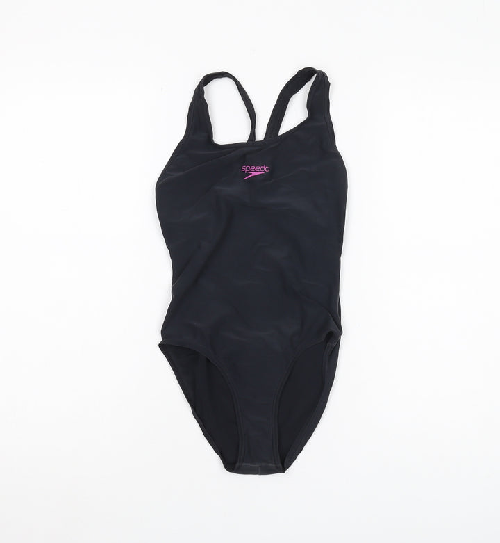 Speedo Girls Black One Piece Swimsuit, Size 14 Years, Lightweight