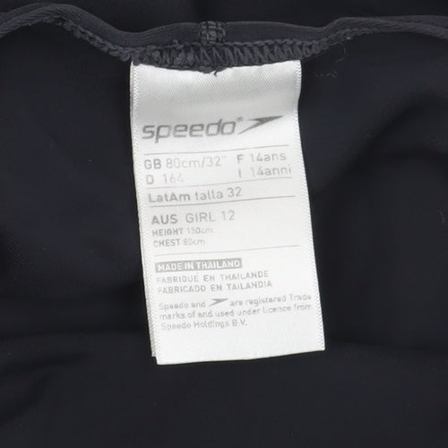 Speedo Girls Black One Piece Swimsuit, Size 14 Years, Lightweight