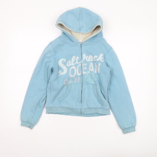 Saltrock Girls Blue Full Zip Hoodie, Size 7, Logo Accents