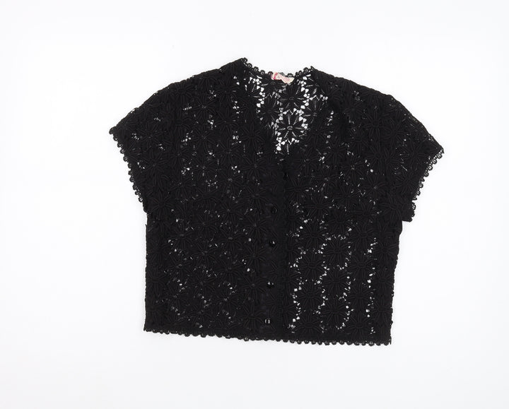 Janet Cotton Women's Black Crochet Cropped Blouse, Size 8