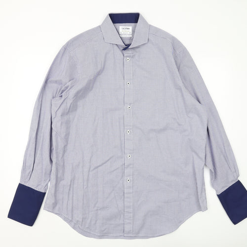 T.M. Lewin Men's Blue Check Cotton Shirt, Size 17, Regular Fit