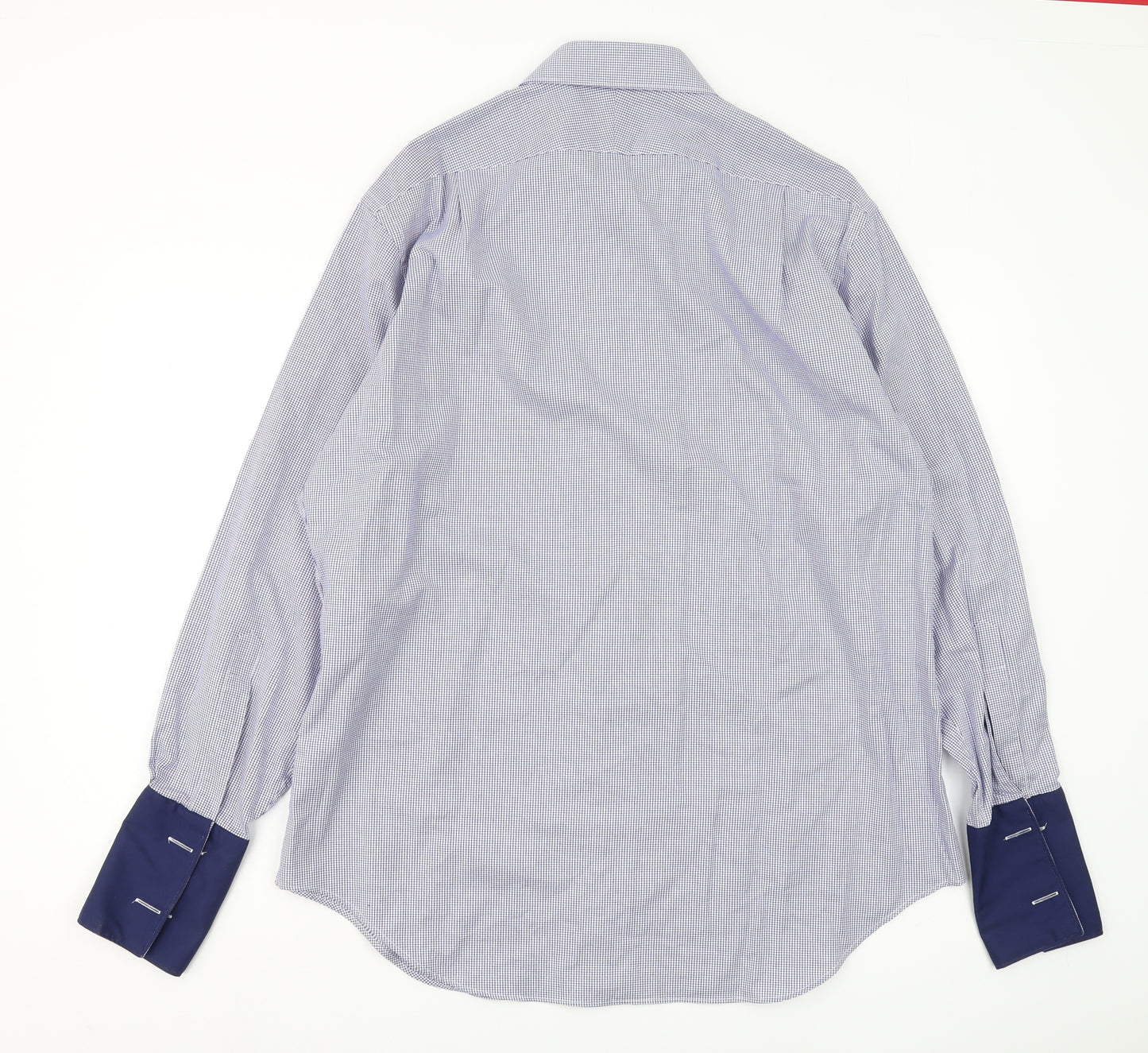 T.M. Lewin Men's Blue Check Cotton Shirt, Size 17, Regular Fit