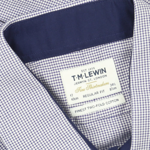 T.M. Lewin Men's Blue Check Cotton Shirt, Size 17, Regular Fit
