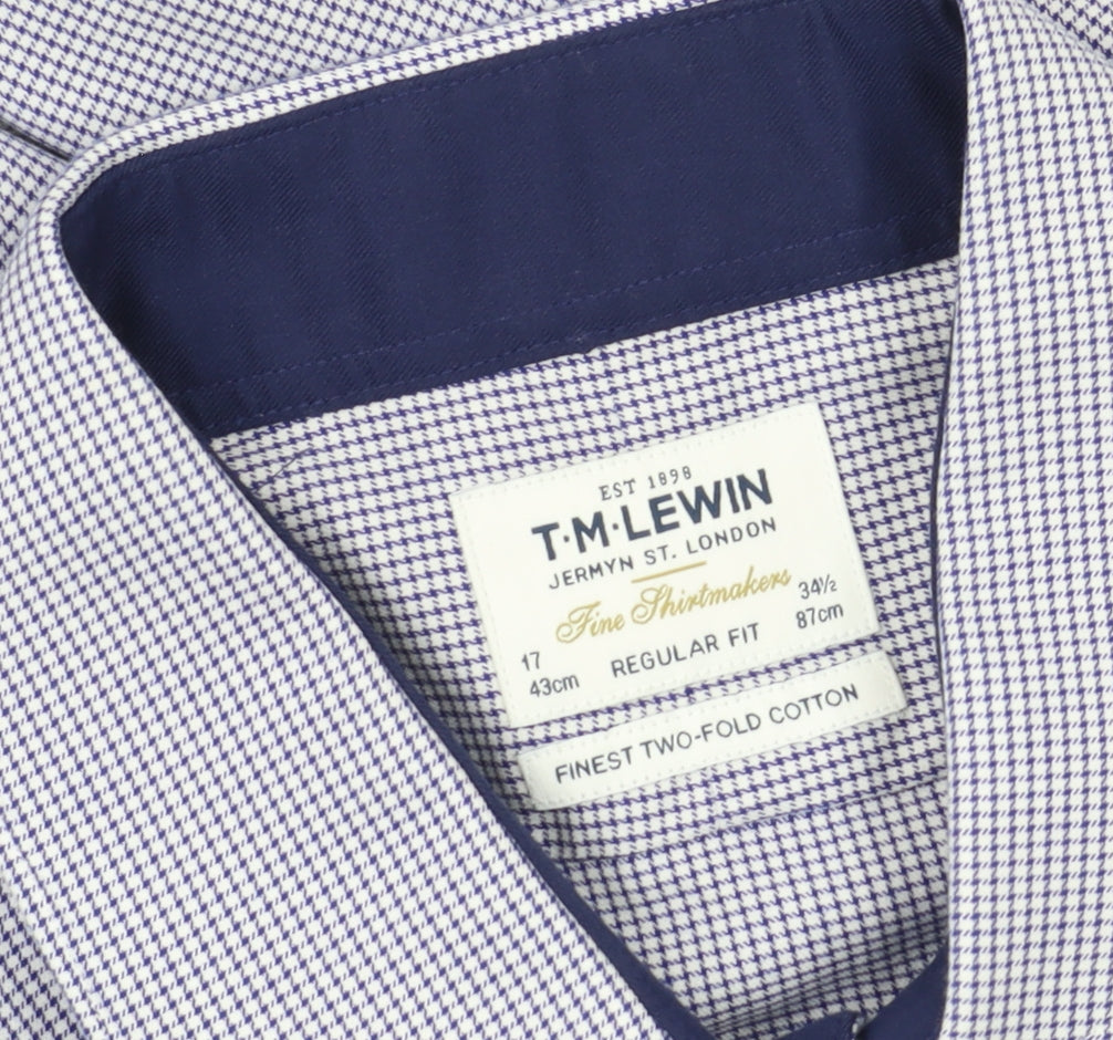 T.M. Lewin Men's Blue Check Cotton Shirt, Size 17, Regular Fit
