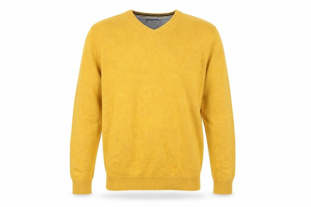 Front view of Maine New England Men's Yellow V-Neck Pullover, size L