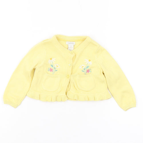 Monsoon Baby Yellow Cardigan, Floral, 6-9 Months, Cotton Knit