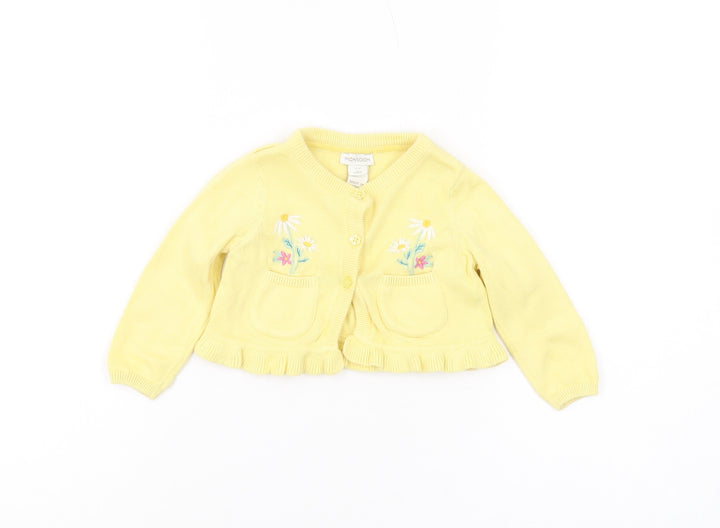 Monsoon Baby Yellow Cardigan, Floral, 6-9 Months, Cotton Knit