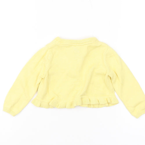 Monsoon Baby Yellow Cardigan, Floral, 6-9 Months, Cotton Knit