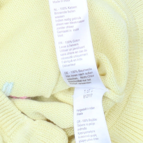 Monsoon Baby Yellow Cardigan, Floral, 6-9 Months, Cotton Knit
