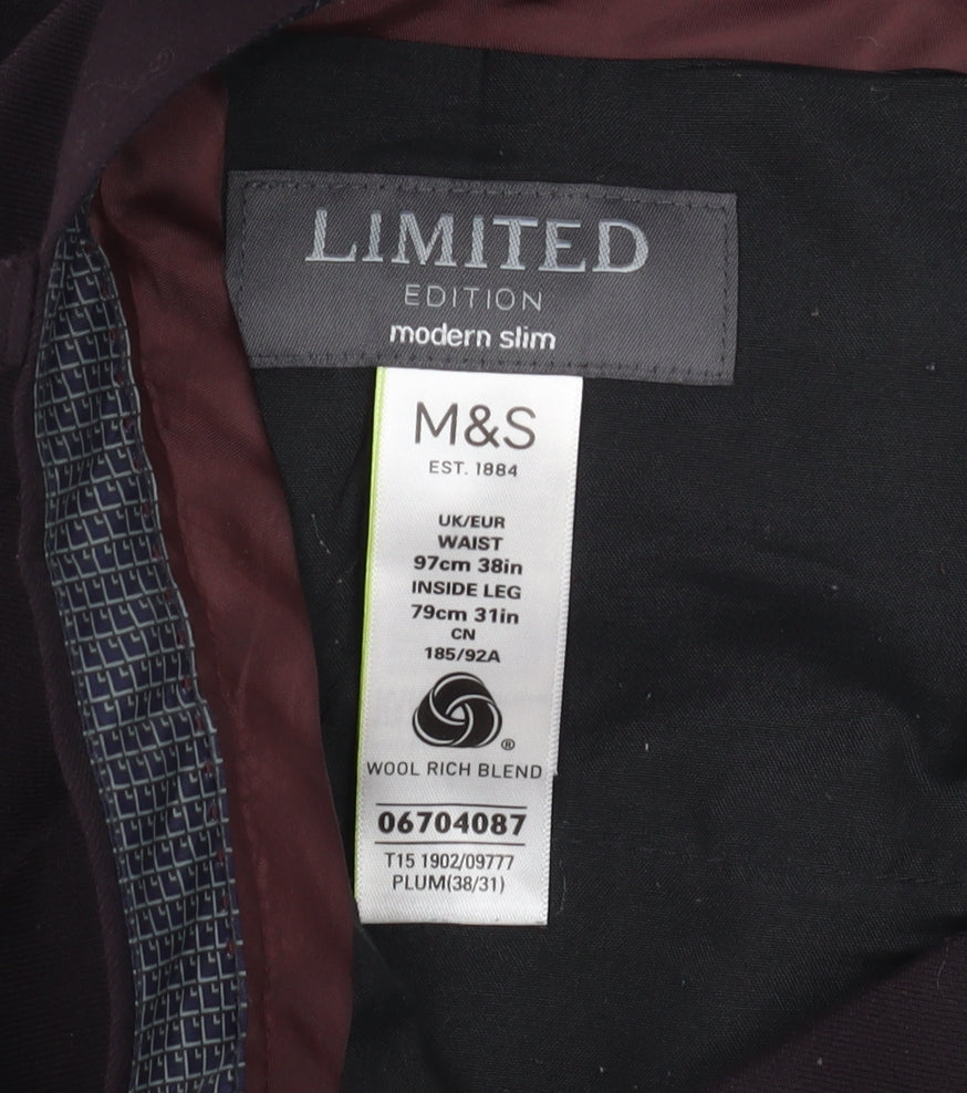 Marks and Spencer Men's Black Slim Trousers Size 38