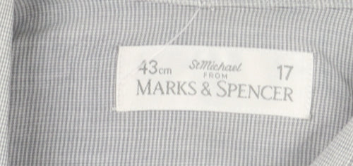 Marks and Spencer Men's Grey Check Shirt 17.5 Regular