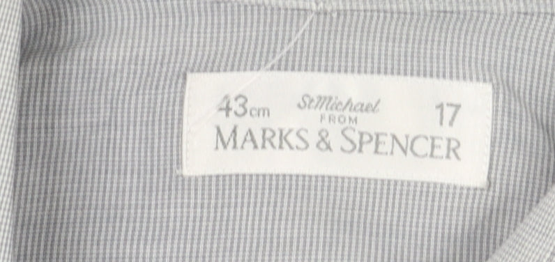 Marks and Spencer Men's Grey Check Shirt 17.5 Regular