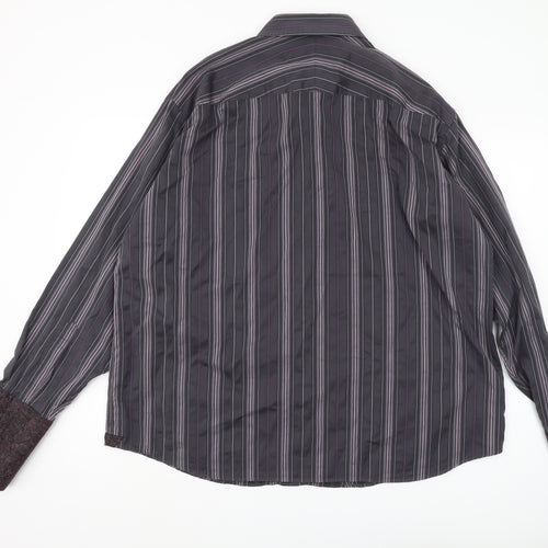 Marks and Spencer Men's Black Striped Long Sleeve Shirt 2XL