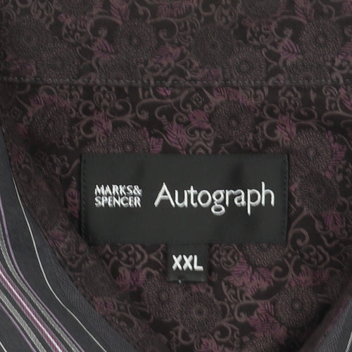 Marks and Spencer Men's Black Striped Long Sleeve Shirt 2XL