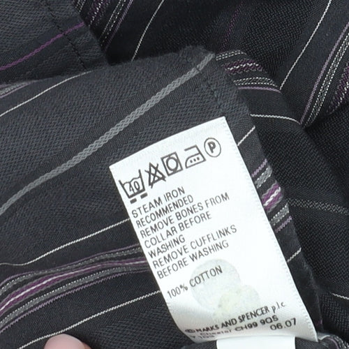 Marks and Spencer Men's Black Striped Long Sleeve Shirt 2XL