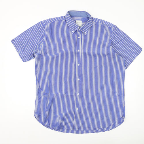 Samuel Windsor Men's Blue Striped Short Sleeve Shirt L