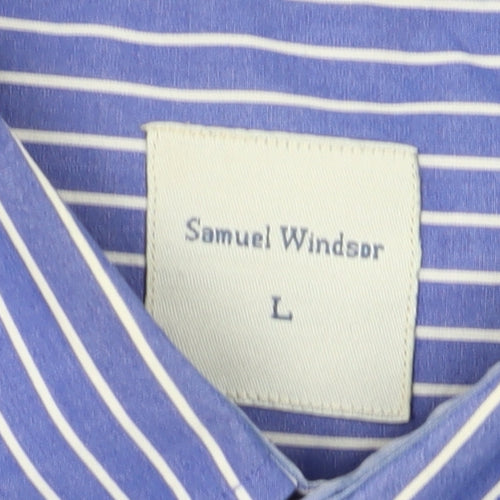 Samuel Windsor Men's Blue Striped Short Sleeve Shirt L