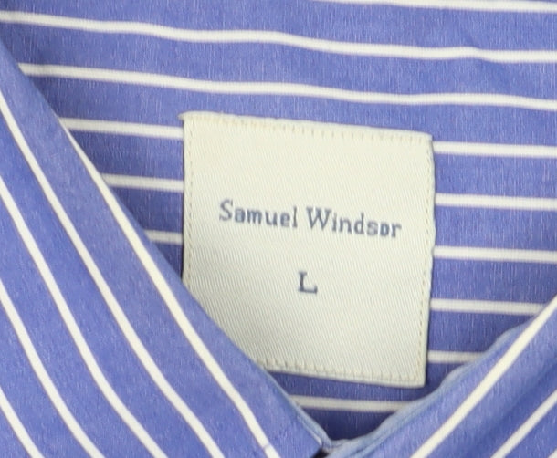 Samuel Windsor Men's Blue Striped Short Sleeve Shirt L