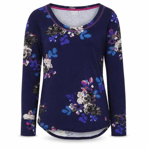 Joules Women's Floral Blue T-Shirt Size 6 Long Sleeve