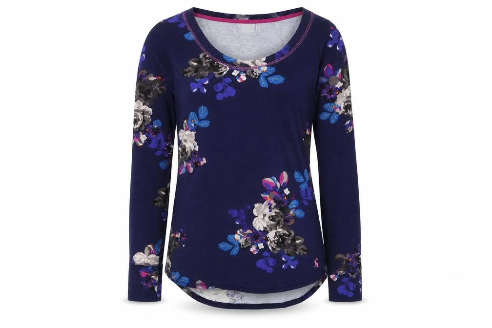 Joules Women's Floral Blue T-Shirt Size 6 Long Sleeve