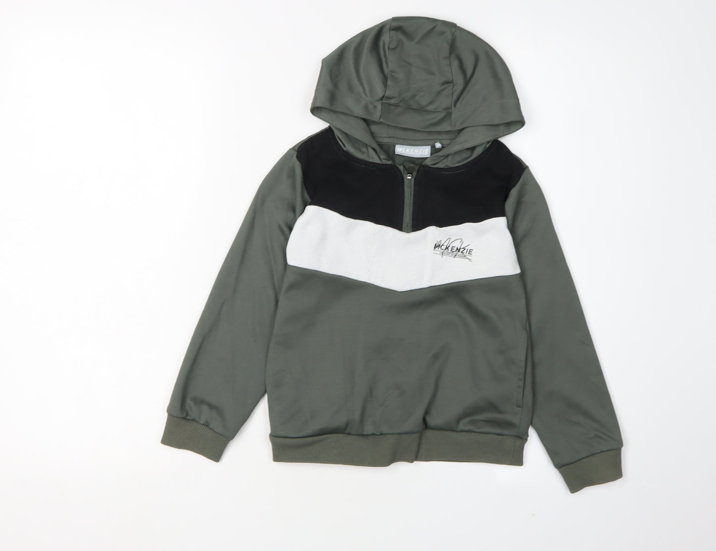 McKenzie Boys Green Colourblock Hoodie 6-7Y 1/4 Zip Casual