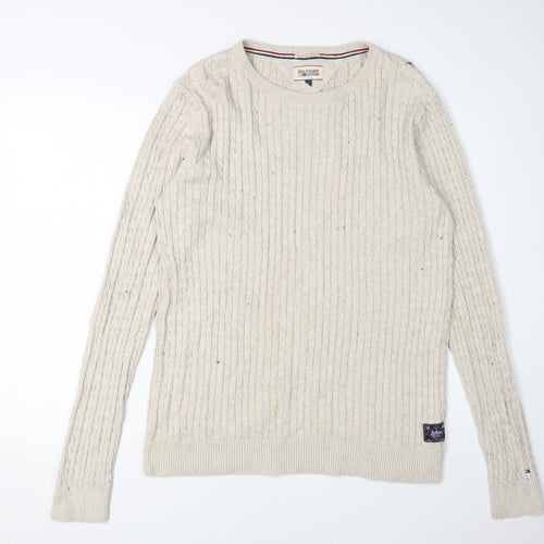 Hilfiger Denim Men's XL Beige Cable-Knit Pullover Jumper