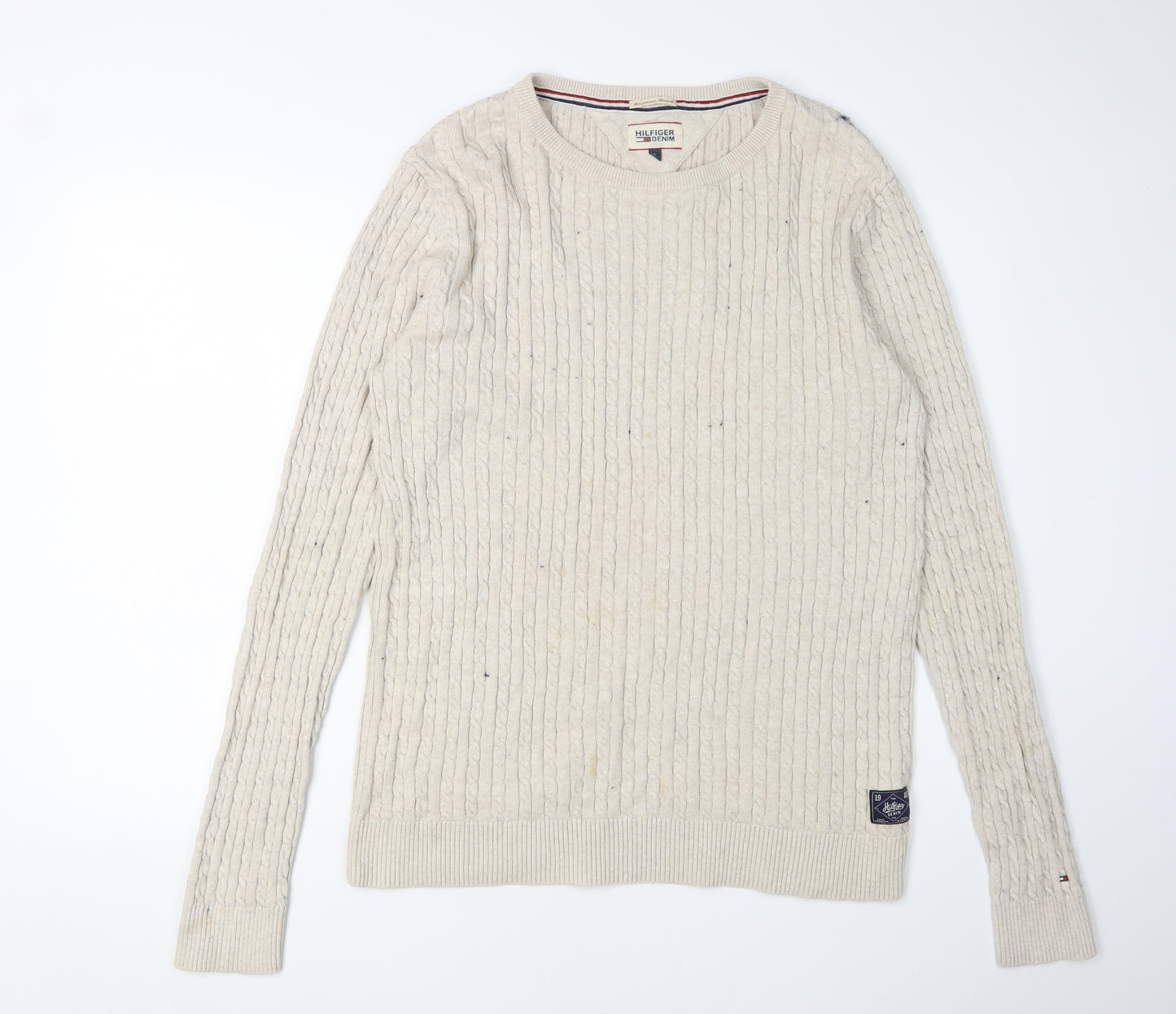 Hilfiger Denim Men's XL Beige Cable-Knit Pullover Jumper
