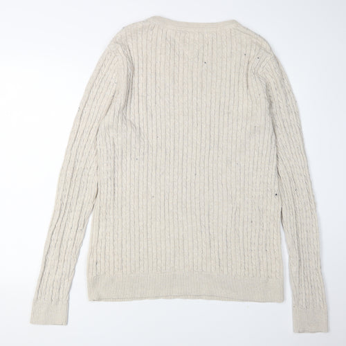 Hilfiger Denim Men's XL Beige Cable-Knit Pullover Jumper