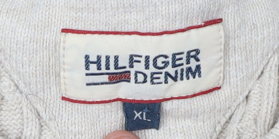 Hilfiger Denim Men's XL Beige Cable-Knit Pullover Jumper