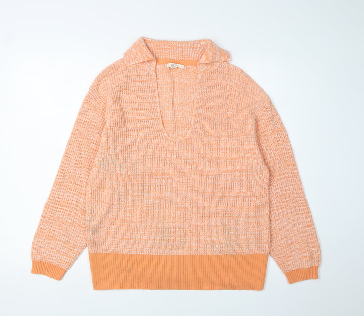 Miss Selfridge Womens Orange Knit Collared Jumper Size 10