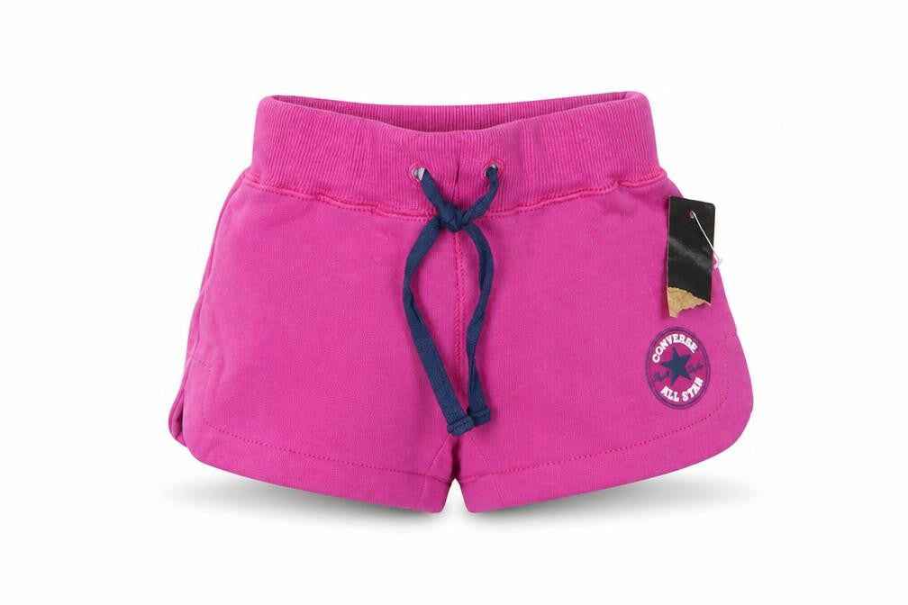 Front view of Converse unisex baby pink shorts 12 months drawstring