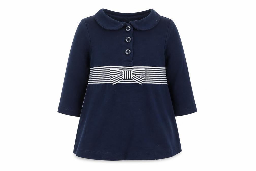 Front view of Jasper Conran unisex blue shirt dress 3-6m euc nwt
