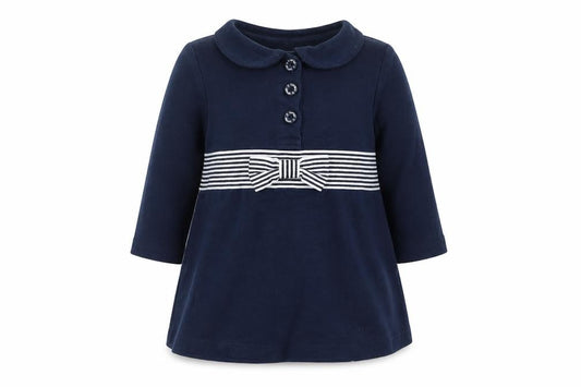 Front view of Jasper Conran unisex blue shirt dress 3-6m euc nwt