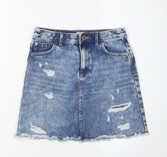 River Island Girls Blue Denim A-Line Skirt 10 Years