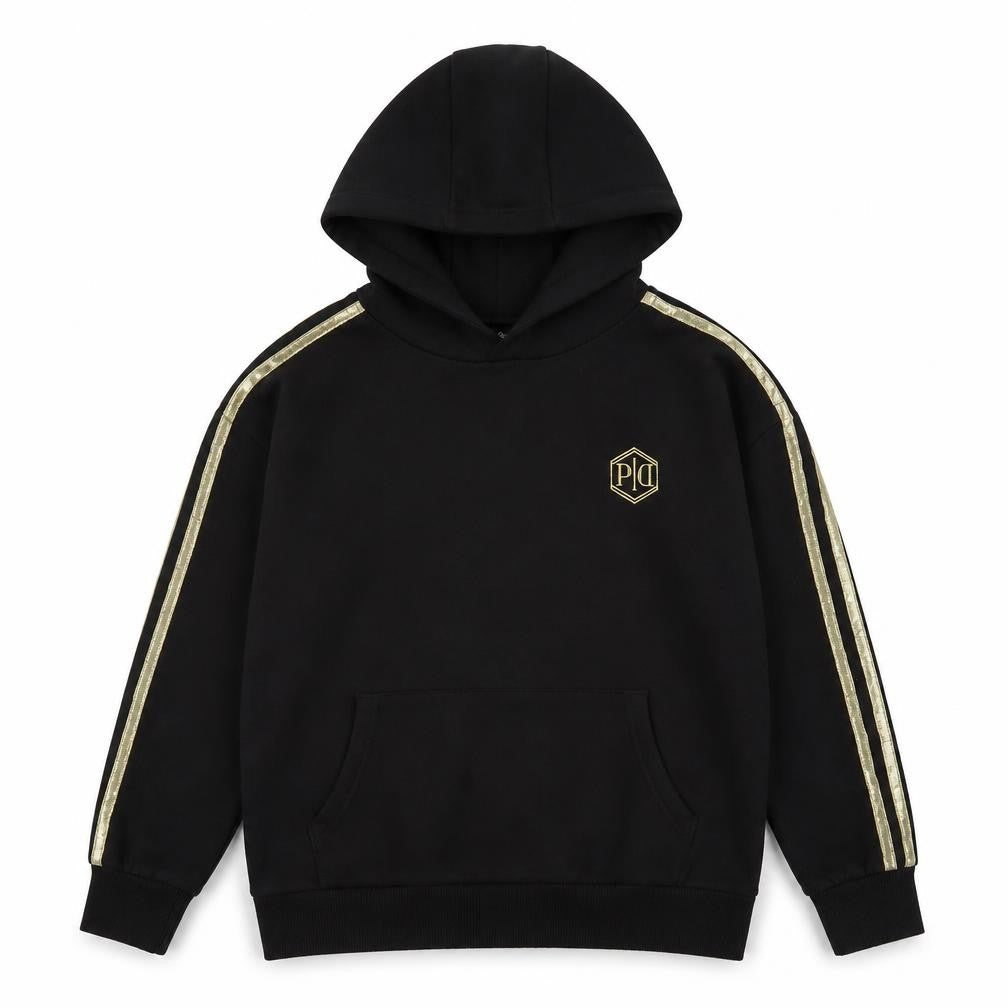 Front view of Pindydoll girls’ black pullover hoodie, size 10, years