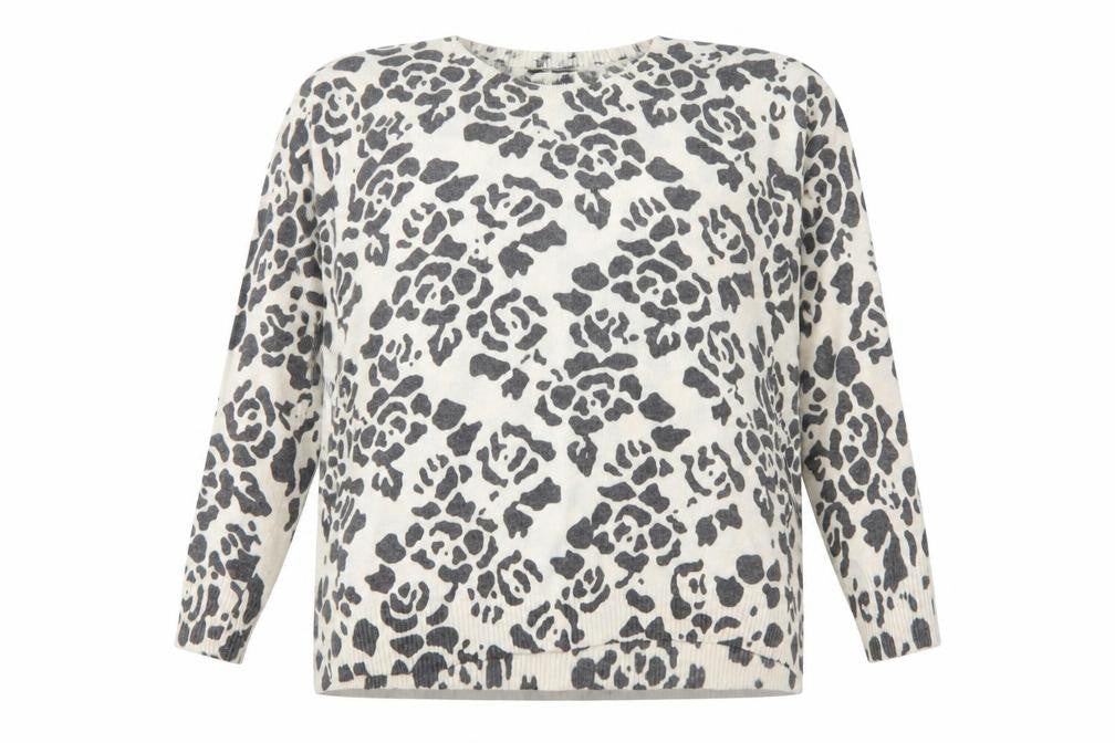 Front view of Y London women’s animal print pullover, size M, multicoloured