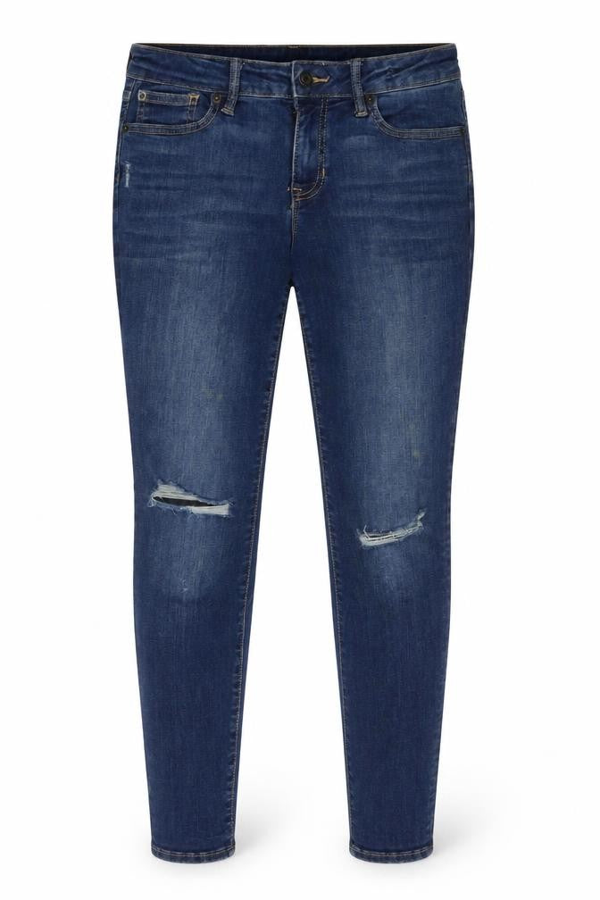 Front view of Gap Women's Blue Skinny Jeans, size 27, Distressed