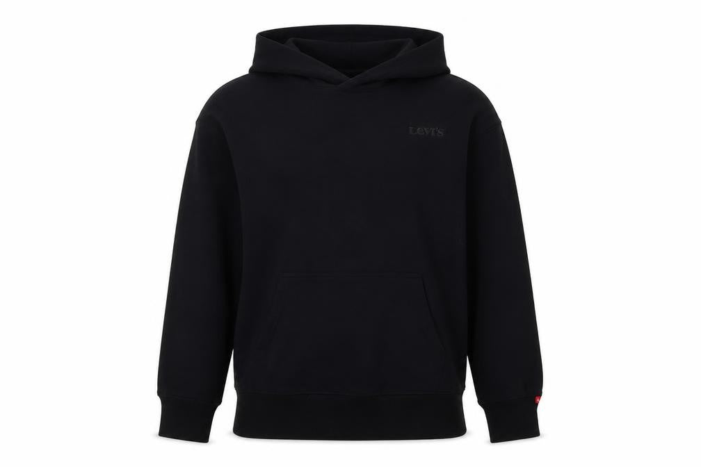 Front view of Levi's boys’ black pullover hoodie, size 12, logo design