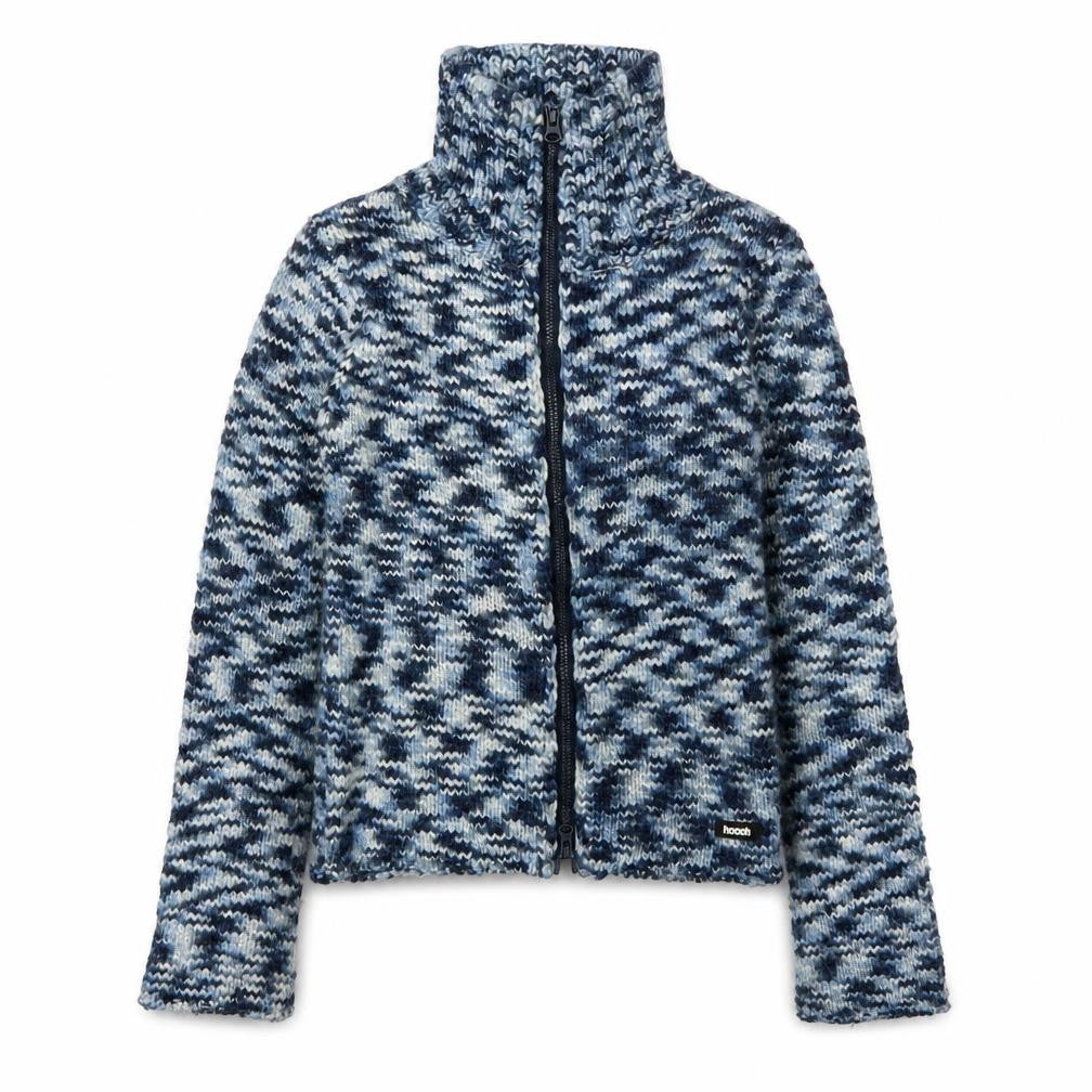 Front view of Hooch Women’s Blue Geometric Full Zip Knit Jumper
