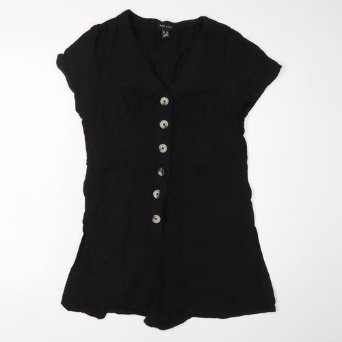 New Look Women's Black Playsuit Size 10 Viscose Linen