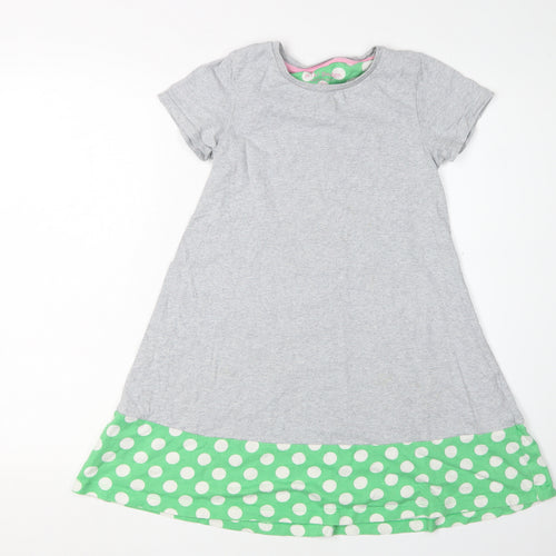 Mini Boden Girls Grey Green A-Line Dress 9-10Y Polka Dot Style