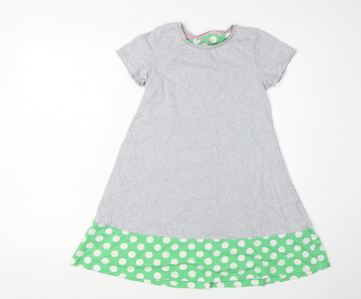 Mini Boden Girls Grey Green A-Line Dress 9-10Y Polka Dot Style