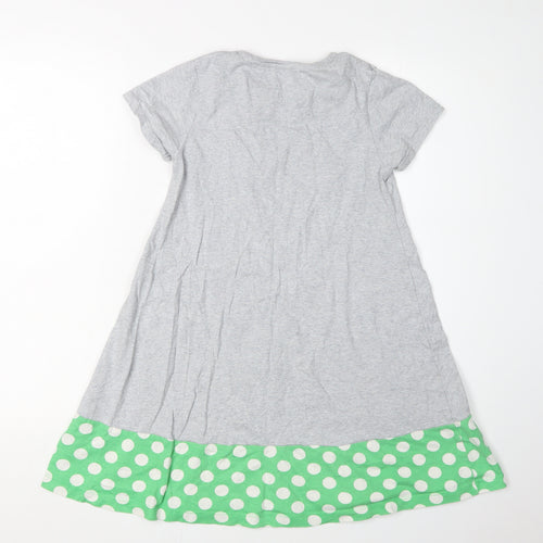 Mini Boden Girls Grey Green A-Line Dress 9-10Y Polka Dot Style