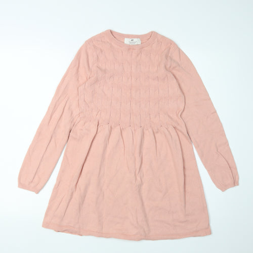 H&M Girls Pink Long Sleeve Knit Dress 9-10 Years