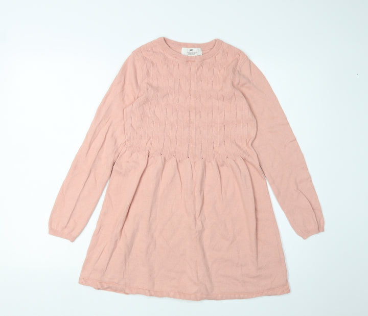 H&M Girls Pink Long Sleeve Knit Dress 9-10 Years