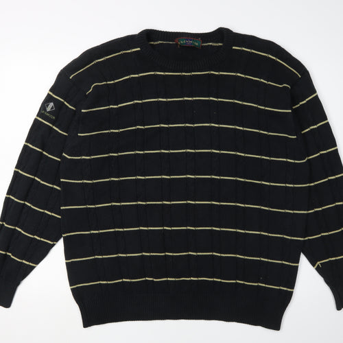 Glenmuir Men's Black Striped Pullover Crew Neck Jumper